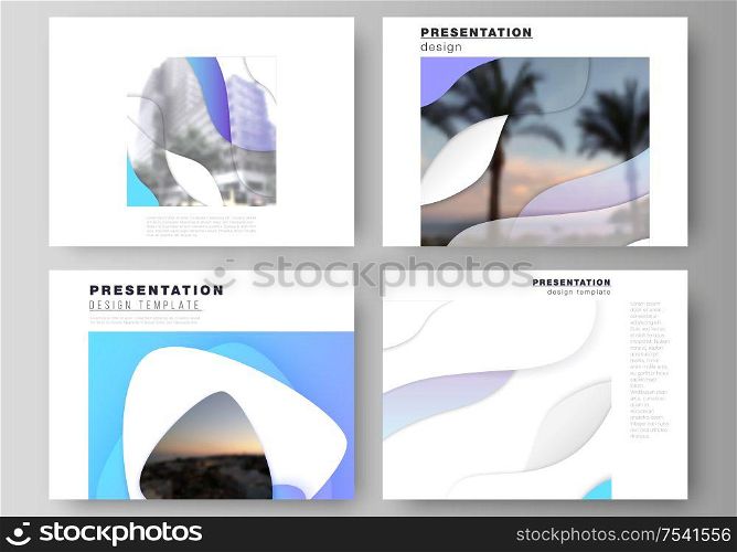 The minimalistic abstract vector illustration of editable layout of the presentation slides design business templates. Blue color gradient abstract dynamic shapes, colorful geometric template design. The minimalistic abstract vector illustration of editable layout of the presentation slides design business templates. Blue color gradient abstract dynamic shapes, colorful geometric template design.