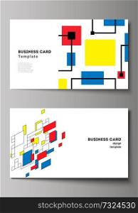The minimalistic abstract vector illustration of editable layout of two creative business cards design templates. Abstract polygonal background, colorful mosaic pattern, retro bauhaus de stijl design. The minimalistic abstract vector editable layout of two creative business cards design templates. Abstract polygonal background, colorful mosaic pattern, retro bauhaus de stijl design.