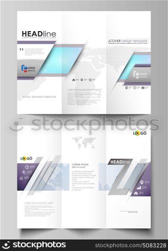 The minimalistic abstract vector illustration of editable layout of two creative tri-fold brochure covers design business templates. Polygonal texture. Global connections, futuristic geometric concept. The minimalistic abstract vector illustration of the editable layout of two creative tri-fold brochure covers design business templates. Polygonal texture. Global connections, futuristic geometric concept.