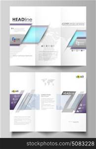 The minimalistic abstract vector illustration of editable layout of two creative tri-fold brochure covers design business templates. Polygonal texture. Global connections, futuristic geometric concept. The minimalistic abstract vector illustration of the editable layout of two creative tri-fold brochure covers design business templates. Polygonal texture. Global connections, futuristic geometric concept.