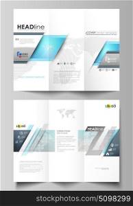 The minimalistic abstract vector illustration of editable layout of two creative tri-fold brochure covers design business templates. Molecule structure. Science, technology concept. Polygonal design.. The minimalistic abstract vector illustration of the editable layout of two creative tri-fold brochure covers design business templates. Molecule structure. Science, technology concept. Polygonal design.