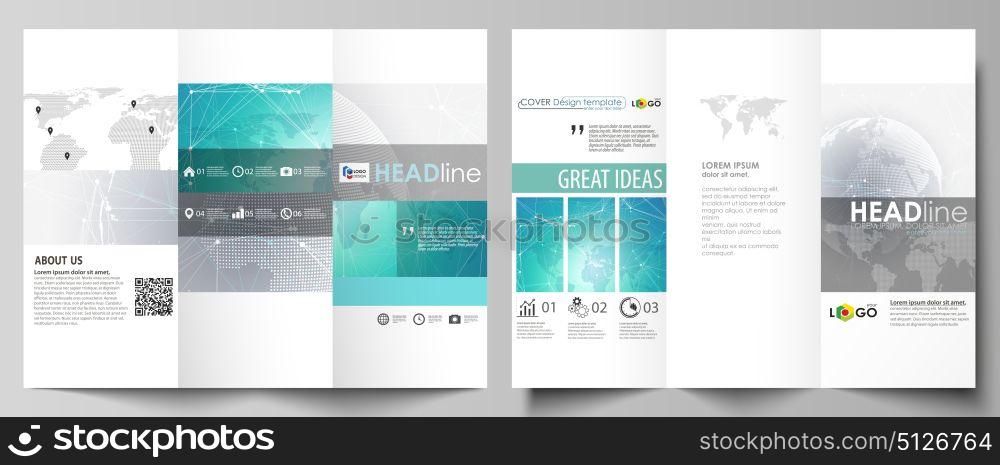 The minimalistic abstract vector illustration of editable layout of two creative tri-fold brochure covers design business templates. Chemistry pattern. Molecule structure. Medical, science background.. The minimalistic abstract vector illustration of the editable layout of two creative tri-fold brochure covers design business templates. Chemistry pattern. Molecule structure. Medical, science background.