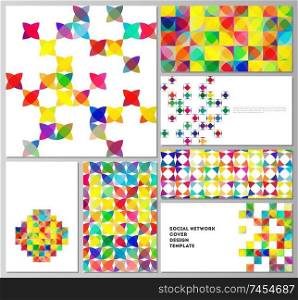 The minimalistic abstract vector illustration of layouts of modern social network mockups in popular formats. Abstract background, geometric mosaic pattern with bright circles, geometric shapes. The minimalistic abstract vector illustration of layouts of modern social network mockups in popular formats. Abstract background, geometric mosaic pattern with bright circles, geometric shapes.
