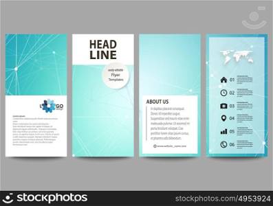 The minimalistic abstract vector illustration of the editable layout of four modern vertical banners, flyers design business templates. Futuristic high tech background, dig data technology concept.. The minimalistic abstract vector illustration of the editable layout of four modern vertical banners, flyers design business templates. Futuristic high tech background, dig data technology concept