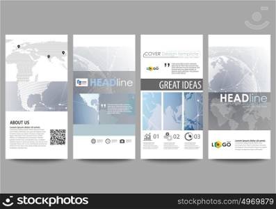 The minimalistic abstract vector illustration of the editable layout of four modern vertical banners, flyers design business templates. Technology concept. Molecule structure, connecting background.. The minimalistic abstract vector illustration of the editable layout of four modern vertical banners, flyers design business templates. Technology concept. Molecule structure, connecting background