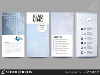 The minimalistic abstract vector illustration of the editable layout of four modern vertical banners, flyers design business templates. Abstract futuristic network shapes. High tech background.. The minimalistic abstract vector illustration of the editable layout of four modern vertical banners, flyers design business templates. Abstract futuristic network shapes. High tech background