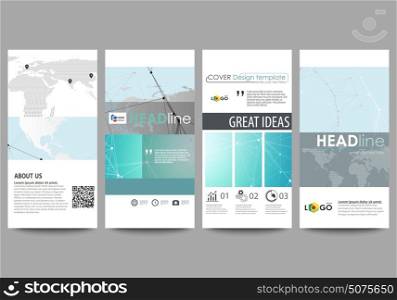 The minimalistic abstract vector illustration of the editable layout of four modern vertical banners, flyers design business templates. Futuristic high tech background, dig data technology concept.. The minimalistic abstract vector illustration of the editable layout of four modern vertical banners, flyers design business templates. Futuristic high tech background, dig data technology concept