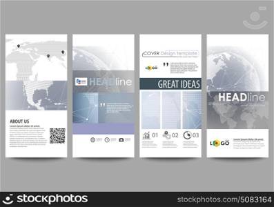 The minimalistic abstract vector illustration of the editable layout of four modern vertical banners, flyers design business templates. Abstract futuristic network shapes. High tech background.. The minimalistic abstract vector illustration of the editable layout of four modern vertical banners, flyers design business templates. Abstract futuristic network shapes. High tech background