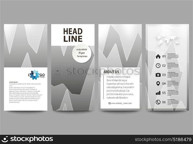 The minimalistic abstract vector illustration of the editable layout of four modern vertical banners, flyers design business templates. Rows of colored diagram with peaks of different height.. The minimalistic abstract vector illustration of the editable layout of four modern vertical banners, flyers design business templates. Rows of colored diagram with peaks of different height
