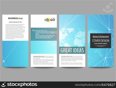 The minimalistic abstract vector illustration of the editable layout of four modern vertical banners, flyers design business templates. Abstract global design. Chemistry pattern, molecule structure.. The minimalistic abstract vector illustration of the editable layout of four modern vertical banners, flyers design business templates. Abstract global design. Chemistry pattern, molecule structure