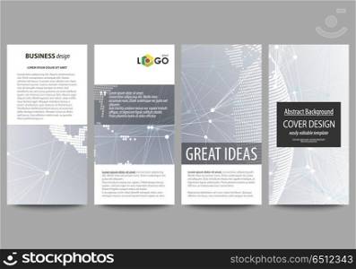 The minimalistic abstract vector illustration of the editable layout of four modern vertical banners, flyers design business templates. Technology concept. Molecule structure, connecting background.. The minimalistic abstract vector illustration of the editable layout of four modern vertical banners, flyers design business templates. Technology concept. Molecule structure, connecting background