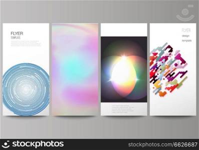 The minimalistic abstract vector illustration of the editable layout of four modern vertical banners, flyers design business templates. Abstract colorful geometric backgrounds in minimalistic design to choose from. Abstract vector illustration of the editable layout of four modern vertical banners, flyers design business templates. Abstract colorful geometric backgrounds in minimalistic design to choose from
