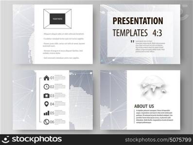 The minimalistic abstract vector illustration of the editable layout of the presentation slides design business templates. Technology concept. Molecule structure, connecting background.. The minimalistic abstract vector illustration of the editable layout of the presentation slides design business templates. Technology concept. Molecule structure, connecting background