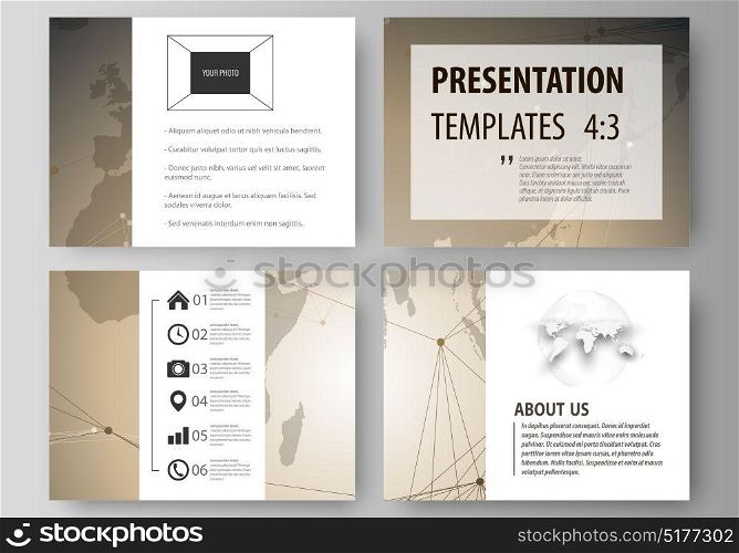 The minimalistic abstract vector illustration of the editable layout of the presentation slides design business templates. Chemistry pattern with molecule structure. Medical DNA research.. The minimalistic abstract vector illustration of the editable layout of the presentation slides design business templates. Chemistry pattern with molecule structure. Medical DNA research