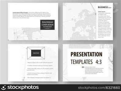 The minimalistic abstract vector illustration of the editable layout of the presentation slides design business templates. Global network connections, technology background with world map.. The minimalistic abstract vector illustration of the editable layout of the presentation slides design business templates. Global network connections, technology background with world map