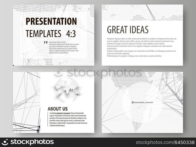 The minimalistic abstract vector illustration of the editable layout of the presentation slides design business templates. Global network connections, technology background with world map.. The minimalistic abstract vector illustration of the editable layout of the presentation slides design business templates. Global network connections, technology background with world map