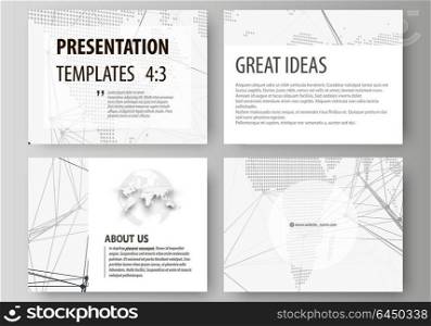 The minimalistic abstract vector illustration of the editable layout of the presentation slides design business templates. Global network connections, technology background with world map.. The minimalistic abstract vector illustration of the editable layout of the presentation slides design business templates. Global network connections, technology background with world map
