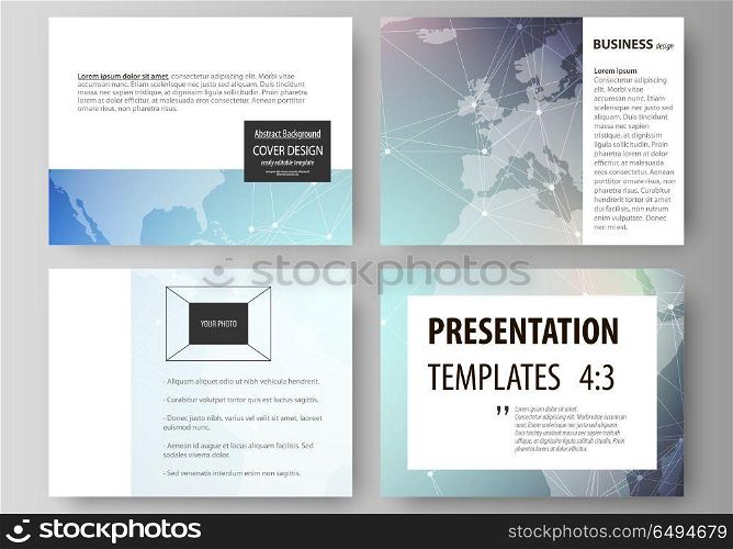 The minimalistic abstract vector illustration of the editable layout of the presentation slides design business templates. Molecule structure, connecting lines and dots. Technology concept.. The minimalistic abstract vector illustration of the editable layout of the presentation slides design business templates. Molecule structure, connecting lines and dots. Technology concept