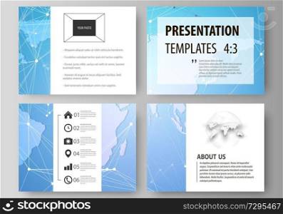 The minimalistic abstract vector illustration of the editable layout of the presentation slides design business templates. World map on blue, geometric technology design, polygonal texture. The minimalistic abstract vector illustration of the editable layout of the presentation slides design business templates. World map on blue, geometric technology design, polygonal texture.