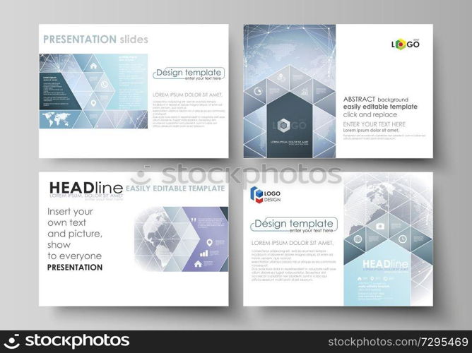 The minimalistic abstract vector illustration of the editable layout of the presentation slides design business templates. Abstract futuristic network shapes. High tech background. The minimalistic abstract vector illustration of the editable layout of the presentation slides design business templates. Abstract futuristic network shapes. High tech background.