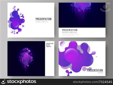 The minimalistic abstract vector illustration of the editable layout of the presentation slides design business templates. Black background with fluid gradient, liquid blue colored geometric element. The minimalistic abstract vector illustration of the editable layout of the presentation slides design business templates. Black background with fluid gradient, liquid blue colored geometric element.