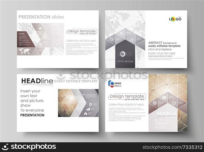 The minimalistic abstract vector illustration of the editable layout of the presentation slides design business templates. Global network connections, technology background with world map. The minimalistic abstract vector illustration of the editable layout of the presentation slides design business templates. Global network connections, technology background with world map.