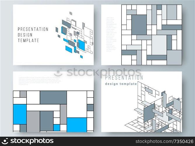 The minimalistic abstract vector illustration of the editable layout of the presentation slides design business templates. Abstract polygonal background, colorful mosaic pattern, retro bauhaus de stijl design. The minimalistic abstract vector illustration layout of the presentation slides design business templates. Abstract polygonal background, colorful mosaic pattern, retro bauhaus de stijl design.