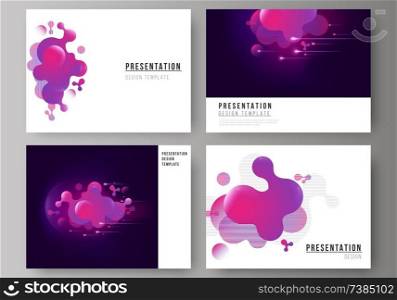 The minimalistic abstract vector illustration of the editable layout of the presentation slides design business templates. Black background with fluid gradient, liquid pink colored geometric element. The minimalistic abstract vector illustration of the editable layout of the presentation slides design business templates. Black background with fluid gradient, liquid pink colored geometric element.