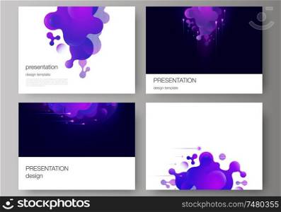 The minimalistic abstract vector illustration of the editable layout of the presentation slides design business templates. Black background with fluid gradient, liquid blue colored geometric element. The minimalistic abstract vector illustration of the editable layout of the presentation slides design business templates. Black background with fluid gradient, liquid blue colored geometric element.