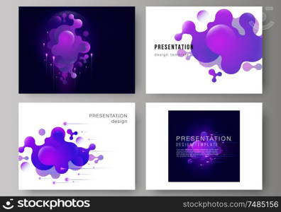 The minimalistic abstract vector illustration of the editable layout of the presentation slides design business templates. Black background with fluid gradient, liquid blue colored geometric element. The minimalistic abstract vector illustration of the editable layout of the presentation slides design business templates. Black background with fluid gradient, liquid blue colored geometric element.