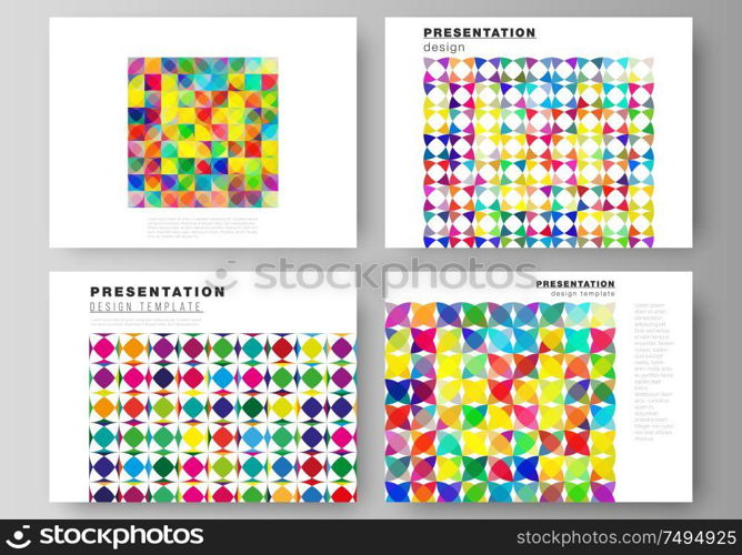 The minimalistic abstract vector illustration of the editable layout of the presentation slides design business templates. Abstract background, geometric mosaic pattern with bright circles, geometric shapes. The minimalistic abstract vector illustration of the editable layout of the presentation slides design business templates. Abstract background, geometric mosaic pattern with bright circles, geometric shapes.
