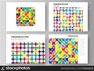 The minimalistic abstract vector illustration of the editable layout of the presentation slides design business templates. Abstract background, geometric mosaic pattern with bright circles, geometric shapes. The minimalistic abstract vector illustration of the editable layout of the presentation slides design business templates. Abstract background, geometric mosaic pattern with bright circles, geometric shapes.