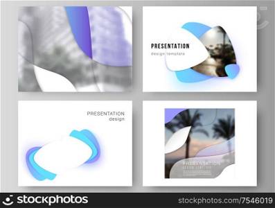 The minimalistic abstract vector illustration of the editable layout of the presentation slides design business templates. Blue color gradient abstract dynamic shapes, colorful geometric template design. The minimalistic abstract vector illustration of the editable layout of the presentation slides design business templates. Blue color gradient abstract dynamic shapes, colorful geometric template design.