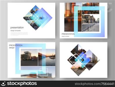 The minimalistic abstract vector illustration of the editable layout of the presentation slides design business templates. Creative trendy style mockups, blue color trendy design backgrounds. The minimalistic abstract vector illustration of the editable layout of the presentation slides design business templates. Creative trendy style mockups, blue color trendy design backgrounds.