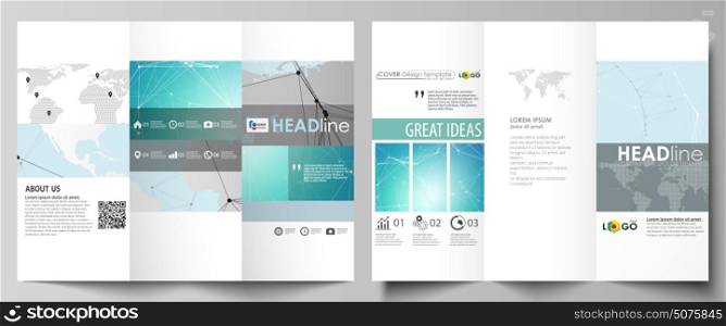The minimalistic abstract vector illustration of the editable layout of two creative tri-fold brochure covers design business templates. Futuristic high tech background, dig data technology concept.. The minimalistic abstract vector illustration of the editable layout of two creative tri-fold brochure covers design business templates. Futuristic high tech background, dig data technology concept