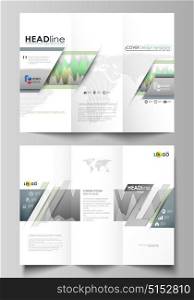 The minimalistic abstract vector illustration of the editable layout of two creative tri-fold brochure covers design business templates. Rows of colored diagram with peaks of different height.. The minimalistic abstract vector illustration of the editable layout of two creative tri-fold brochure covers design business templates. Rows of colored diagram with peaks of different height