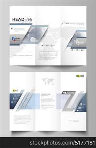 The minimalistic abstract vector illustration of the editable layout of two creative tri-fold brochure covers design business templates. Abstract futuristic network shapes. High tech background.. The minimalistic abstract vector illustration of the editable layout of two creative tri-fold brochure covers design business templates. Abstract futuristic network shapes. High tech background