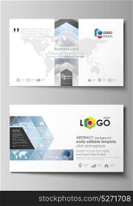 The minimalistic abstract vector illustration of the editable layout of two creative business cards design templates. Technology concept. Molecule structure, connecting background.. The minimalistic abstract vector illustration of the editable layout of two creative business cards design templates. Technology concept. Molecule structure, connecting background