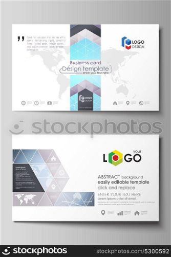 The minimalistic abstract vector illustration of the editable layout of two creative business cards design templates. Polygonal texture. Global connections, futuristic geometric concept.. The minimalistic abstract vector illustration of the editable layout of two creative business cards design templates. Polygonal texture. Global connections, futuristic geometric concept