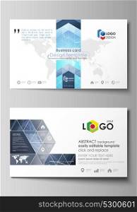 The minimalistic abstract vector illustration of the editable layout of two creative business cards design templates. Abstract global design. Chemistry pattern, molecule structure.. The minimalistic abstract vector illustration of the editable layout of two creative business cards design templates. Abstract global design. Chemistry pattern, molecule structure