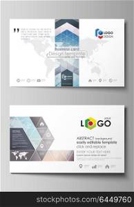 The minimalistic abstract vector illustration of the editable layout of two creative business cards design templates. Polygonal geometric linear texture. Global network, dig data concept.. The minimalistic abstract vector illustration of the editable layout of two creative business cards design templates. Polygonal geometric linear texture. Global network, dig data concept