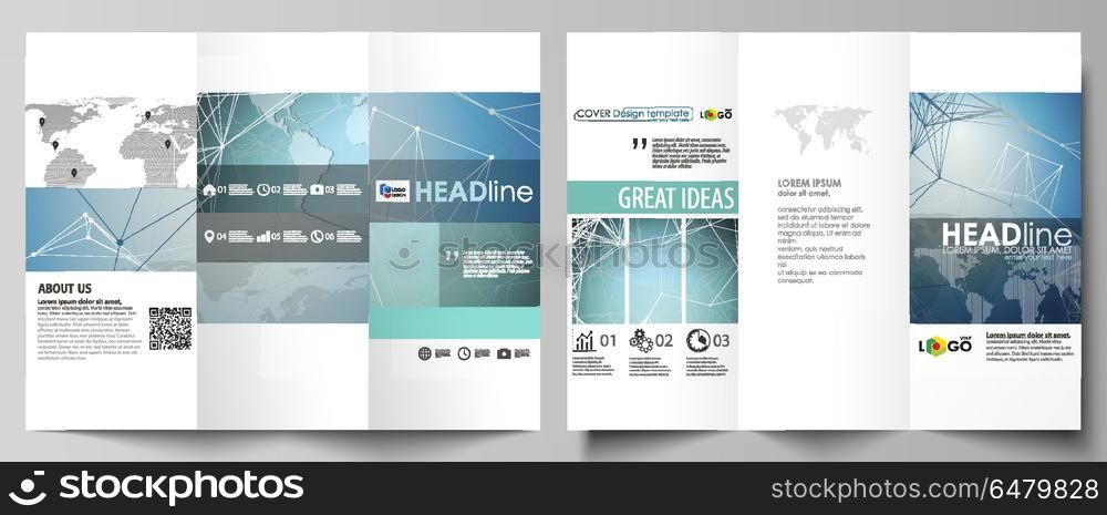 The minimalistic abstract vector illustration of the editable layout of two creative tri-fold brochure covers design business templates. Chemistry pattern, connecting lines and dots. Medical concept.. The minimalistic abstract vector illustration of the editable layout of two creative tri-fold brochure covers design business templates. Chemistry pattern, connecting lines and dots. Medical concept