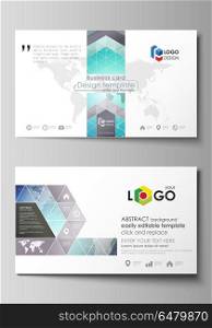 The minimalistic abstract vector illustration of the editable layout of two creative business cards design templates. Molecule structure, connecting lines and dots. Technology concept.. The minimalistic abstract vector illustration of the editable layout of two creative business cards design templates. Molecule structure, connecting lines and dots. Technology concept
