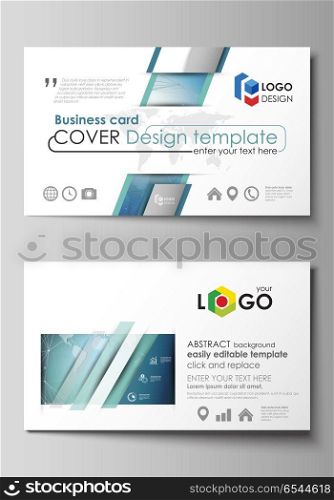 The minimalistic abstract vector illustration of the editable layout of two creative business cards design templates. Chemistry pattern, connecting lines and dots. Medical concept.. The minimalistic abstract vector illustration of the editable layout of two creative business cards design templates. Chemistry pattern, connecting lines and dots. Medical concept