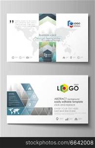 The minimalistic abstract vector illustration of the editable layout of two creative business cards design templates. Rows of colored diagram with peaks of different height. The minimalistic abstract vector illustration of the editable layout of two creative business cards design templates. Rows of colored diagram with peaks of different height.