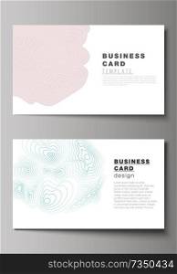 The minimalistic abstract vector illustration of the editable layout of two creative business cards design templates. Topographic contour map, abstract monochrome background. The minimalistic abstract vector illustration of the editable layout of two creative business cards design templates. Topographic contour map, abstract monochrome background.