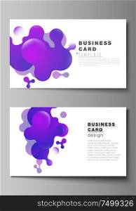 The minimalistic abstract vector illustration of the editable layout of two creative business cards design templates. Black background with fluid gradient, liquid blue colored geometric element. The minimalistic abstract vector illustration of the editable layout of two creative business cards design templates. Black background with fluid gradient, liquid blue colored geometric element.