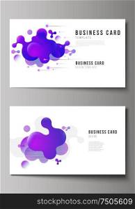 The minimalistic abstract vector illustration of the editable layout of two creative business cards design templates. Background with fluid gradient, liquid blue colored geometric element. The minimalistic abstract vector illustration of the editable layout of two creative business cards design templates. Background with fluid gradient, liquid blue colored geometric element.
