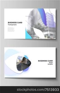 The minimalistic abstract vector illustration of the editable layout of two creative business cards design templates. Blue color gradient abstract dynamic shapes, colorful geometric template design. The minimalistic abstract vector illustration of the editable layout of two creative business cards design templates. Blue color gradient abstract dynamic shapes, colorful geometric template design.