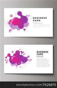 The minimalistic abstract vector illustration of the editable layout of two creative business cards design templates. Background with fluid gradient, liquid pink colored geometric element. The minimalistic abstract vector illustration of the editable layout of two creative business cards design templates. Background with fluid gradient, liquid pink colored geometric element.